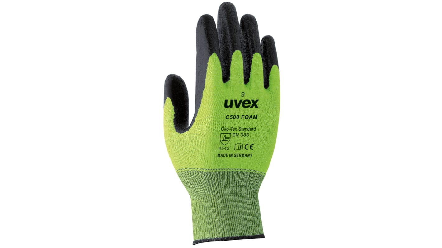 Uvex C500 Foam Green Bamboo, Fibreglass, HPPE, Polyamide Cut Resistant, Heat Resistant Work Gloves, Size 10, Large,