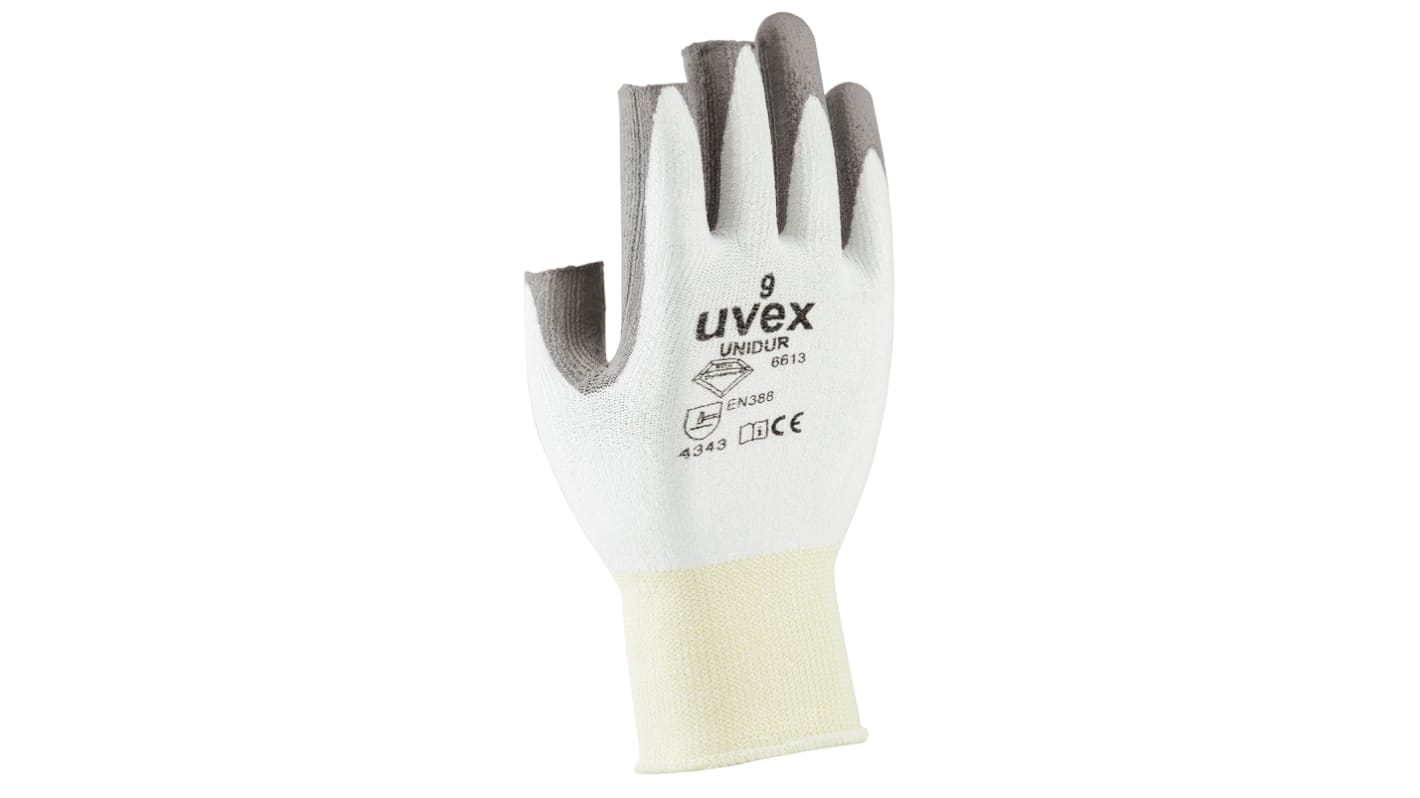 Guantes de trabajo de HPPE Blanco Uvex serie Unidur 6613, talla 9, con recubrimiento de Poliuretano