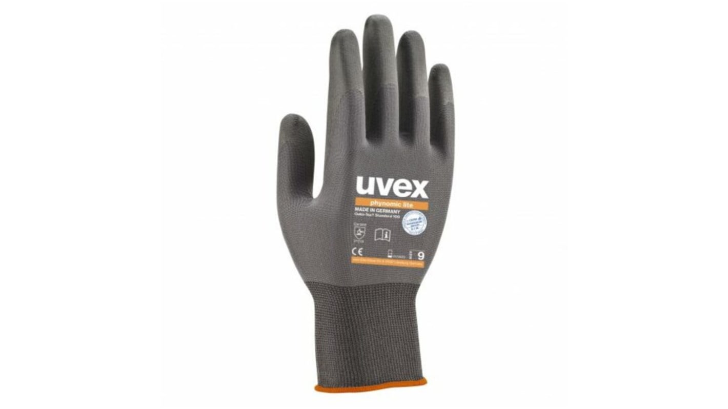 Uvex Phynomic Lite Grey Elastane, Polyamide General Purpose Work Gloves, Size 9, Large, Aqua Polymer Coating