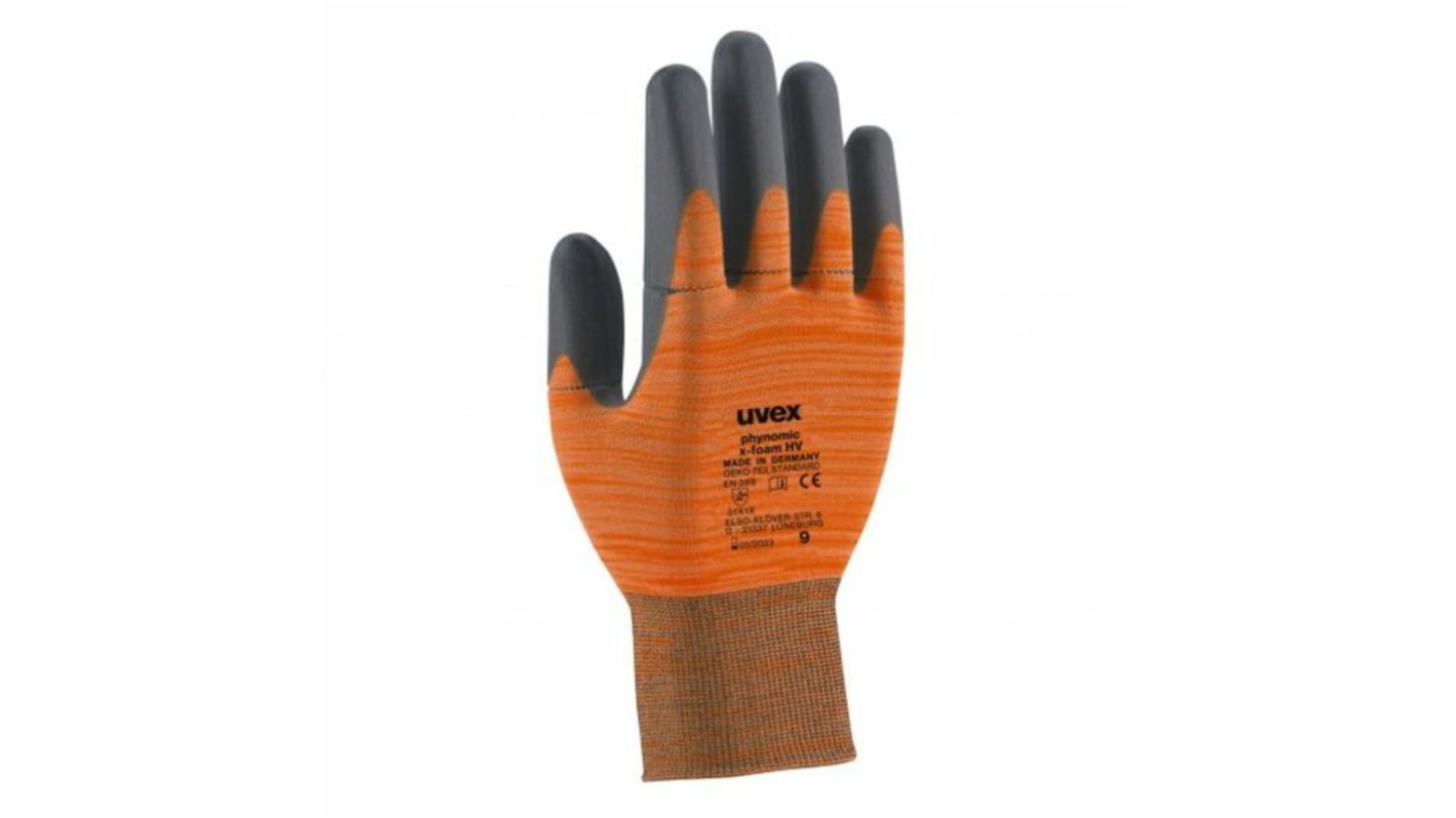 Guantes de trabajo de Elastano, Poliamida Naranja Uvex serie Phynomic x-foam HV, talla 7, con recubrimiento de Espuma