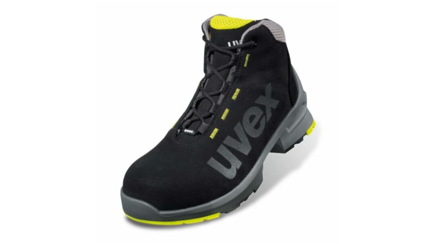 Uvex 1-8545 Black, Grey, Yellow ESD Safe Composite Toe Capped Unisex Safety Boots, UK 3, EU 35