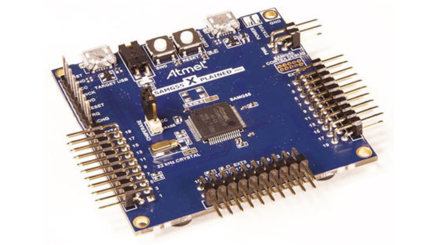 Placa de desarrollo SAM G55 Xplained Pro de Microchip, con núcleo ARM Cortex M4