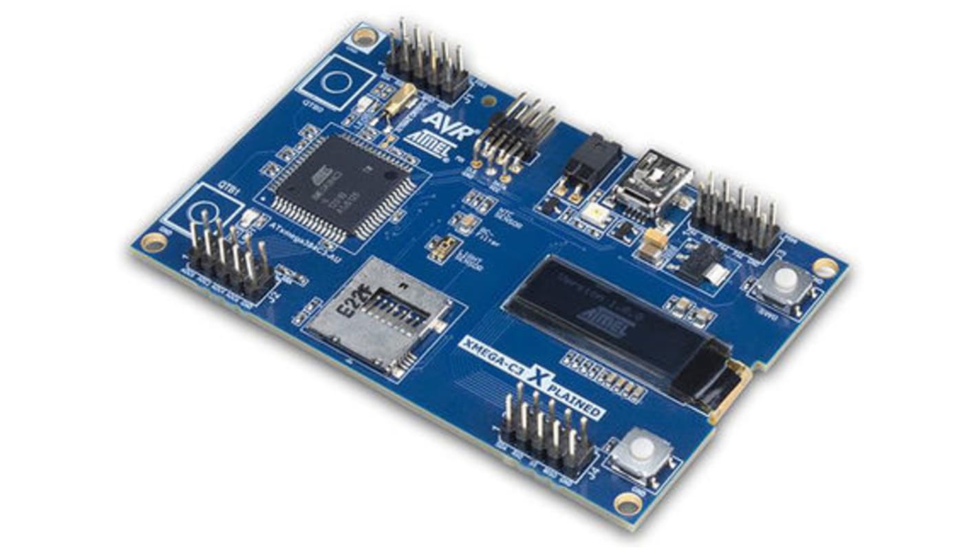 Placa de evaluación XMEGA-C3 Xplained de Microchip, con núcleo AVR