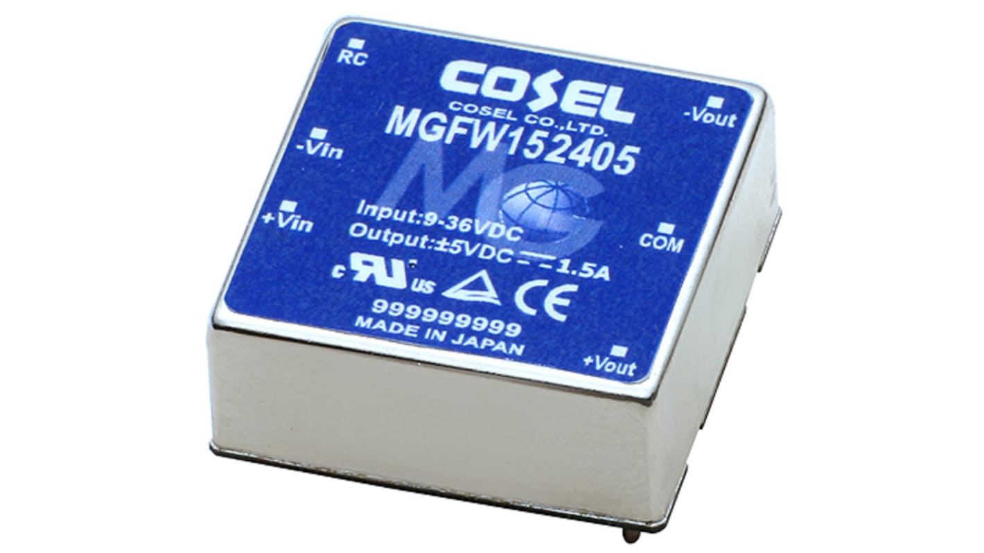 Convertisseur DC-DC Cosel, MGFW, Montage sur CI, 15W, 2 sorties, ±5V c.c., 1.5A