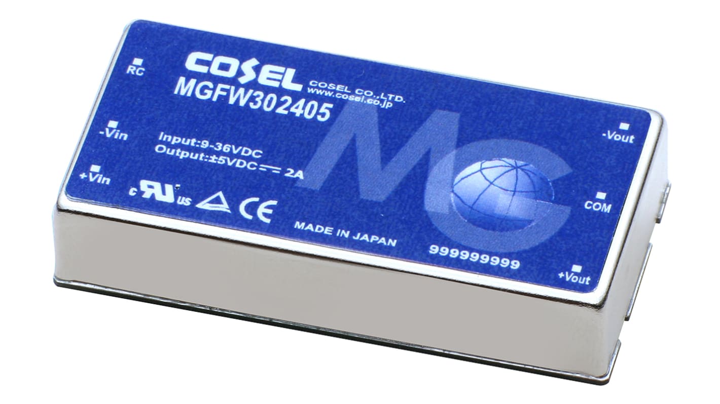 Convertisseur DC-DC Cosel, MGFW, Montage sur CI, 20W, 2 sorties, ±5V c.c., 2A