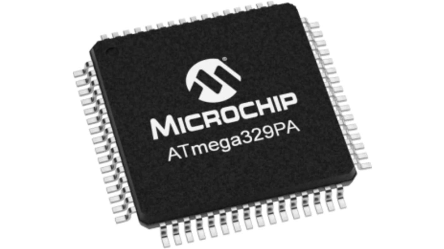 Microcontrolador Microchip ATMEGA329PA-AU, núcleo AVR de 8bit, RAM 2 kB, 20MHZ, TQFP de 64 pines