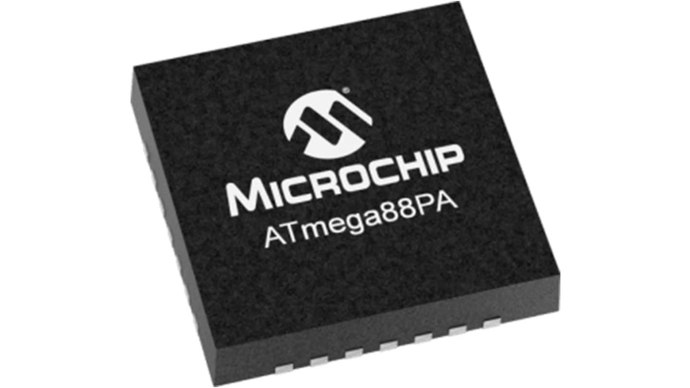 Microchip ATMEGA88PA-MMH, 8bit AVR Microcontroller, ATmega, 20MHz, 8 kB Flash, 28-Pin QFN/MLF