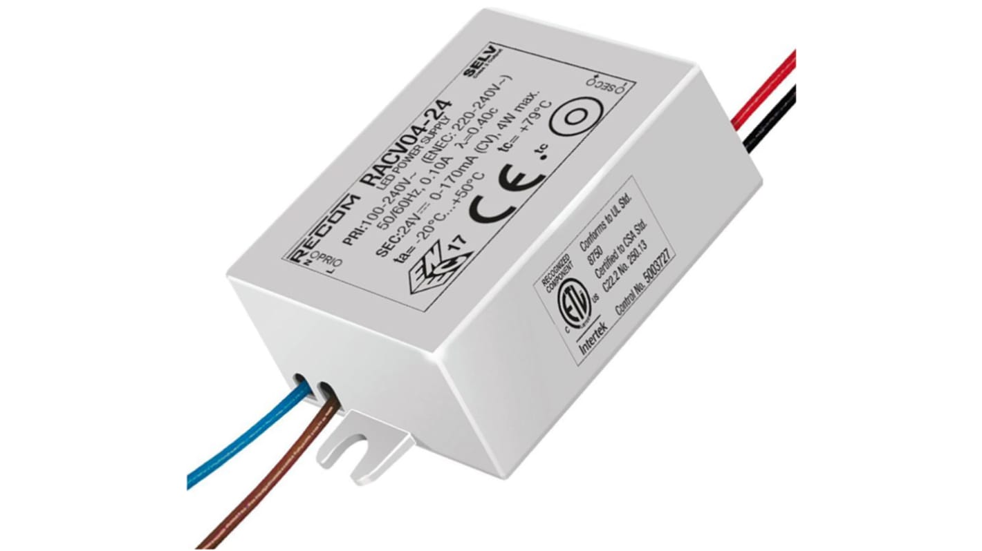 Recom LED Driver, 24V dc Output, 4W Output, 170mA Output, Constant Voltage