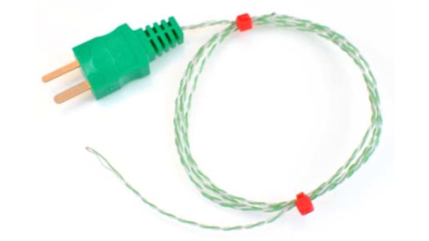 Termopar tipo K RS PRO, Ø sonda 1/0.3mm x 2m, temp. máx +260°C, cable de 2m, conexión Conector macho en miniatura