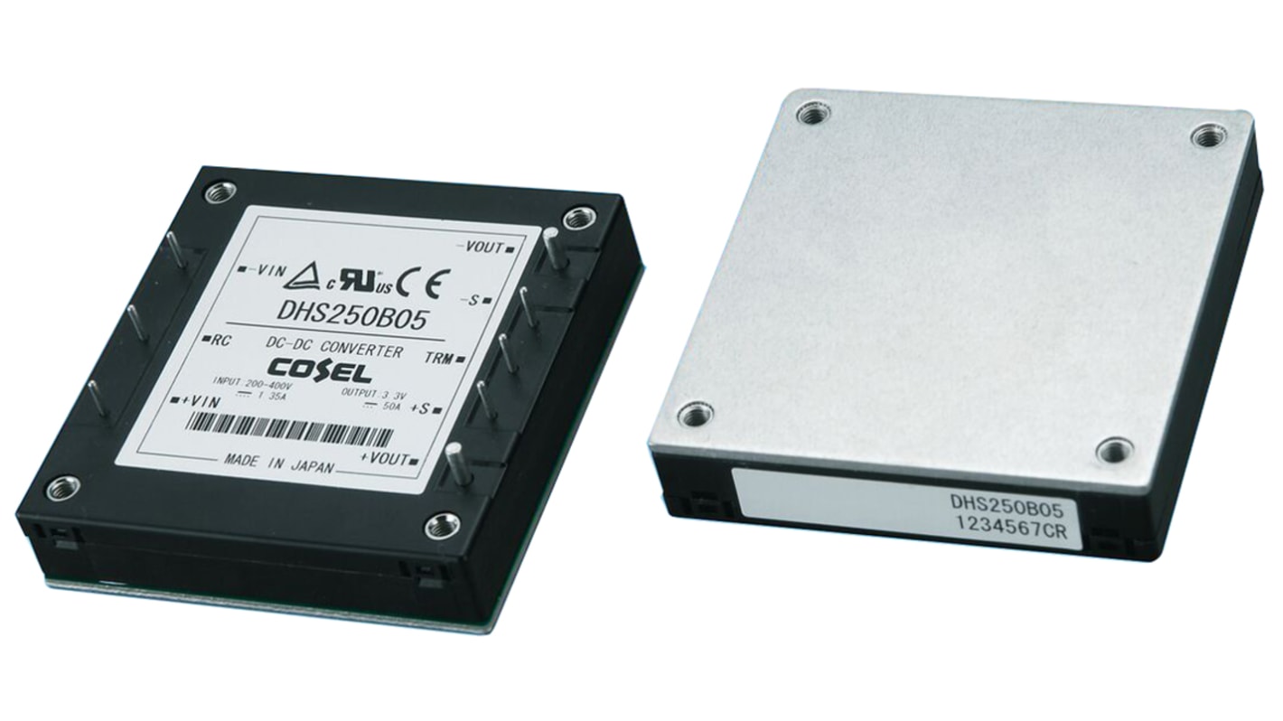 Cosel DHS DC-DC Converter, 3.3V dc/ 50A Output, 200 → 400 V dc Input, 165W, PCB Mount, +100°C Max Temp -40°C Min