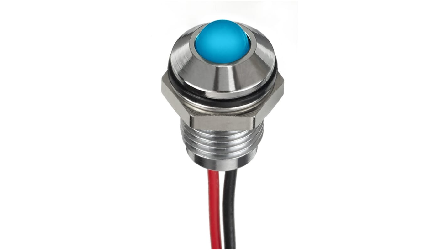 RS PRO Blue Panel Mount Indicator, 24V dc, 8mm Mounting Hole Size, Lead Wires Termination, IP67