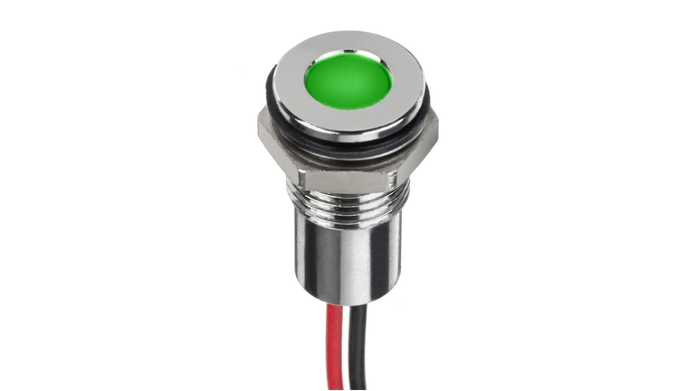 Voyant LED lumineux  Vert RS PRO, dia. 8mm, 12V c.c., IP67