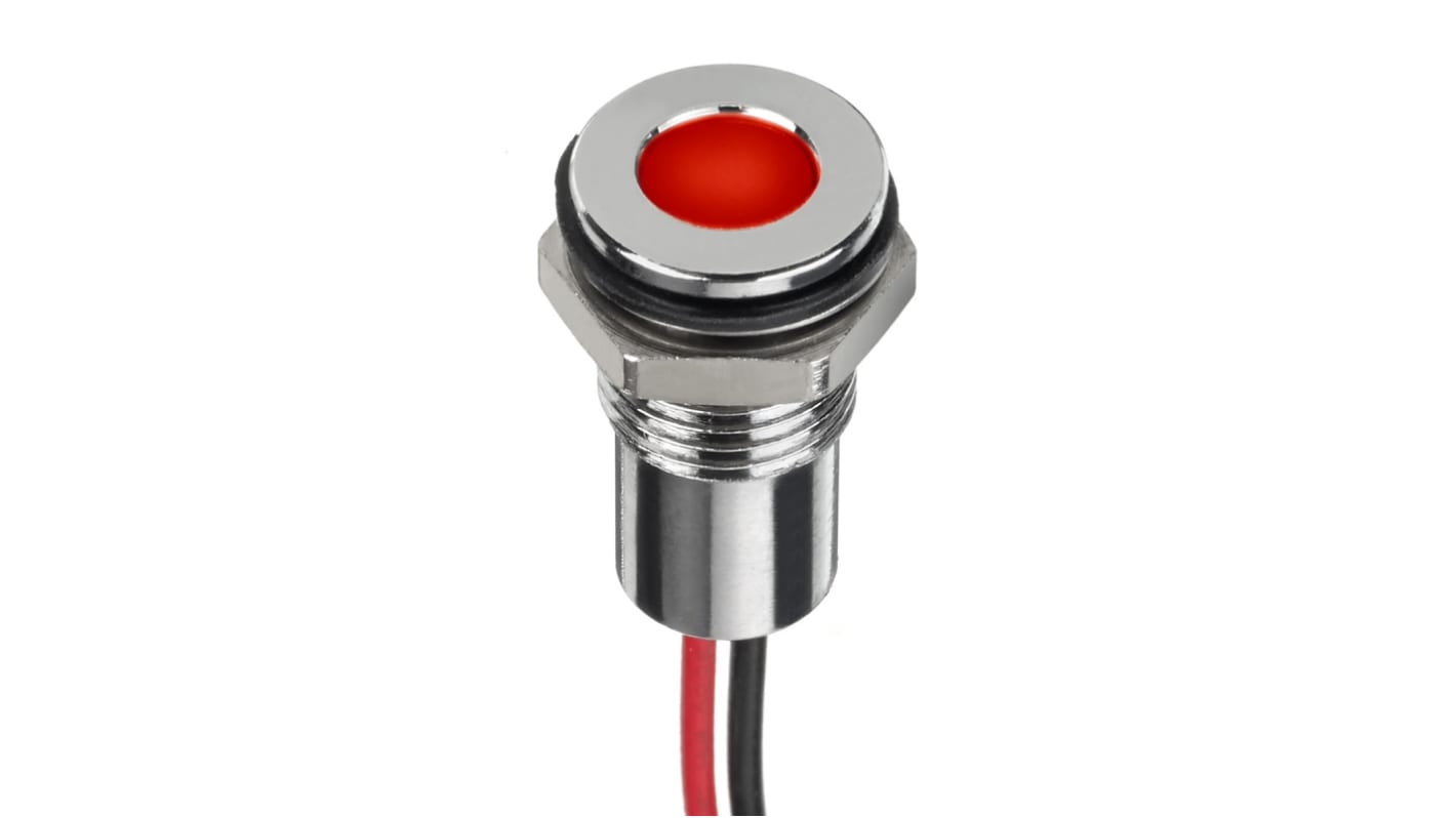 RS PRO Red Panel Mount Indicator, 24V dc, 8mm Mounting Hole Size, Lead Wires Termination, IP67