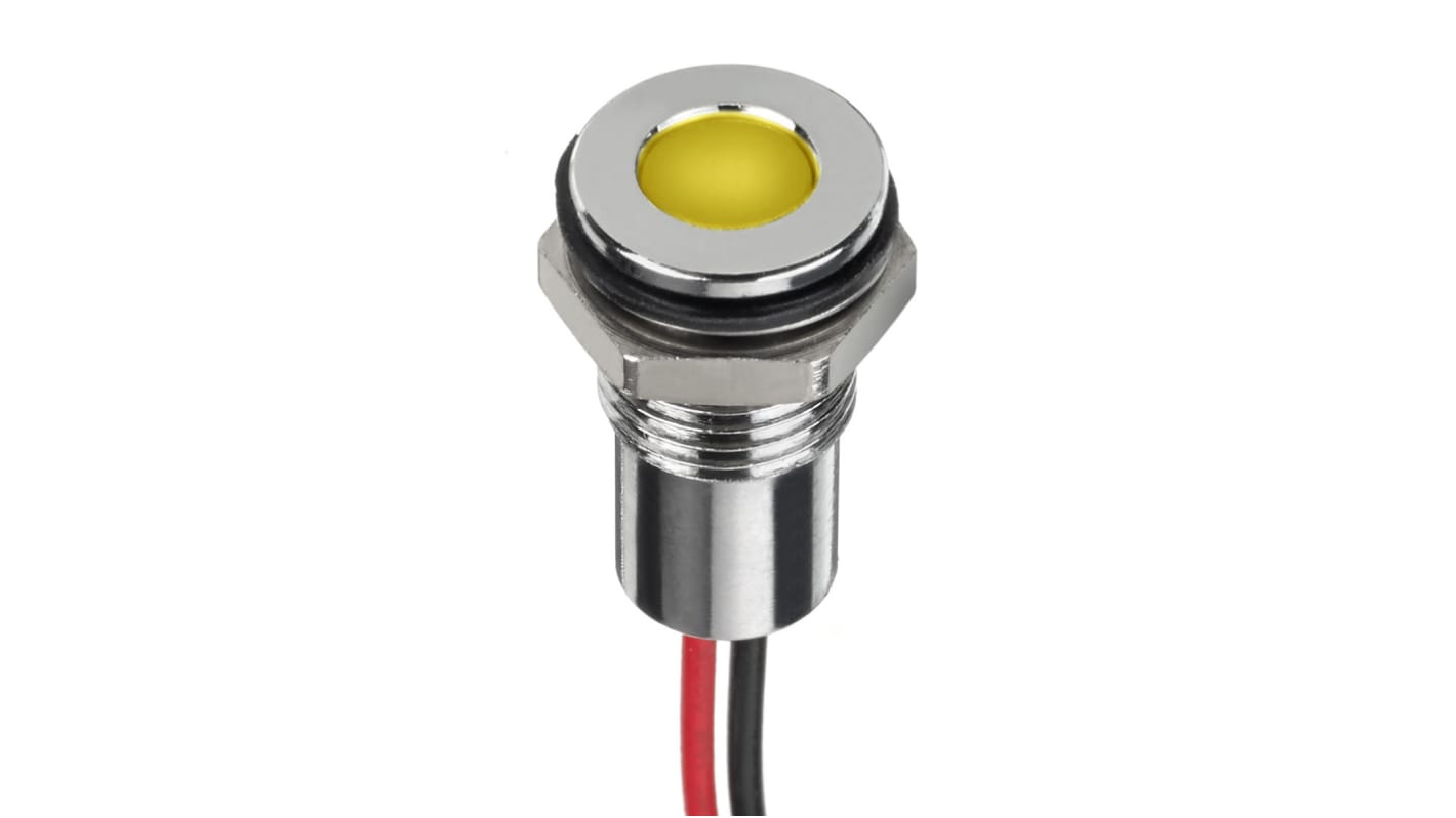 Indicatore da pannello RS PRO Giallo  a LED, 24V cc, IP67, A filo, foro da 8mm