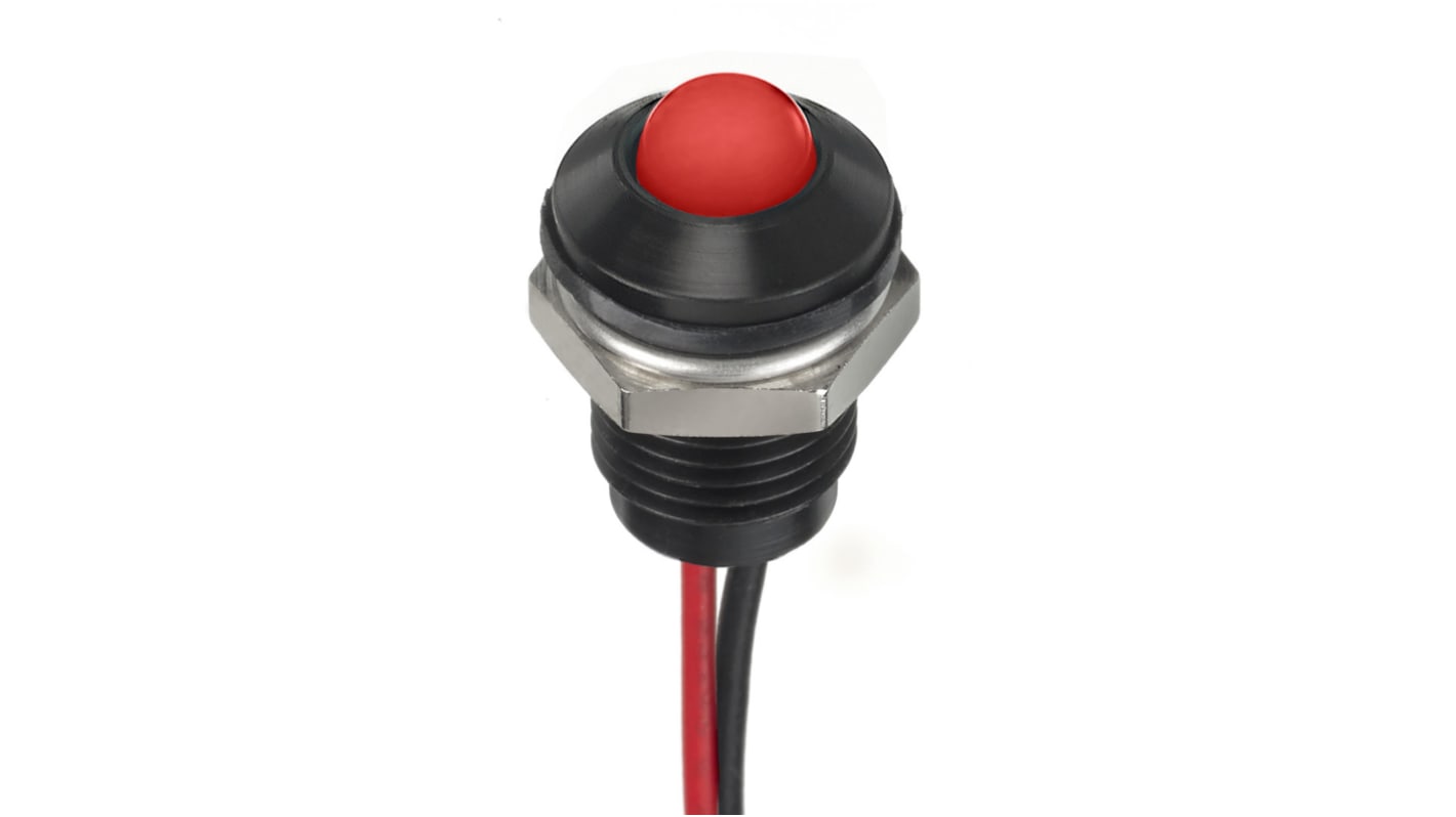 RS PRO Red Panel Mount Indicator, 1.8 → 3.3V dc, 8mm Mounting Hole Size, Lead Wires Termination, IP67