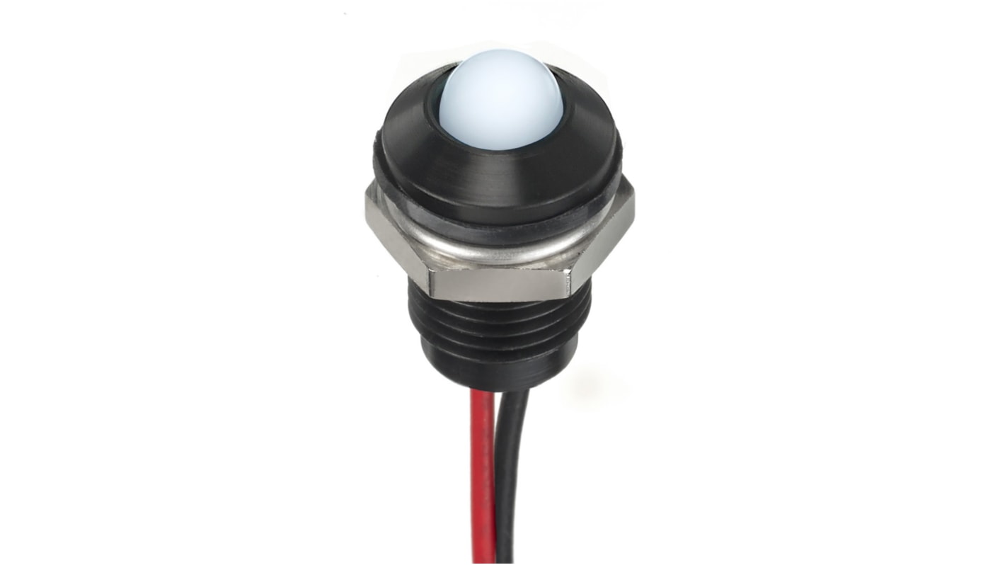 RS PRO White Panel Mount Indicator, 24V dc, 8mm Mounting Hole Size, Lead Wires Termination, IP67