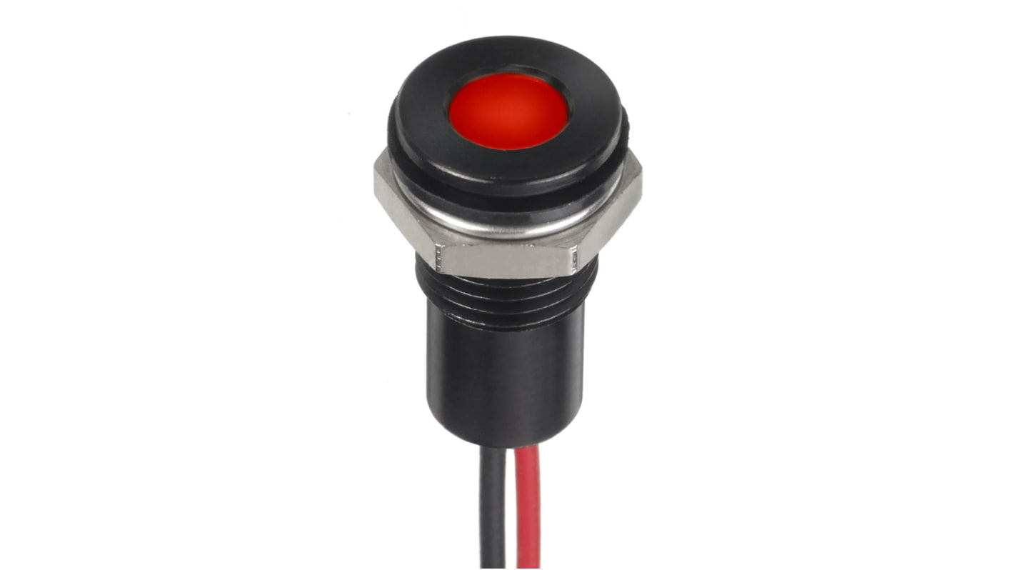 RS PRO Red Panel Mount Indicator, 1.8 → 3.3V dc, 8mm Mounting Hole Size, Lead Wires Termination, IP67