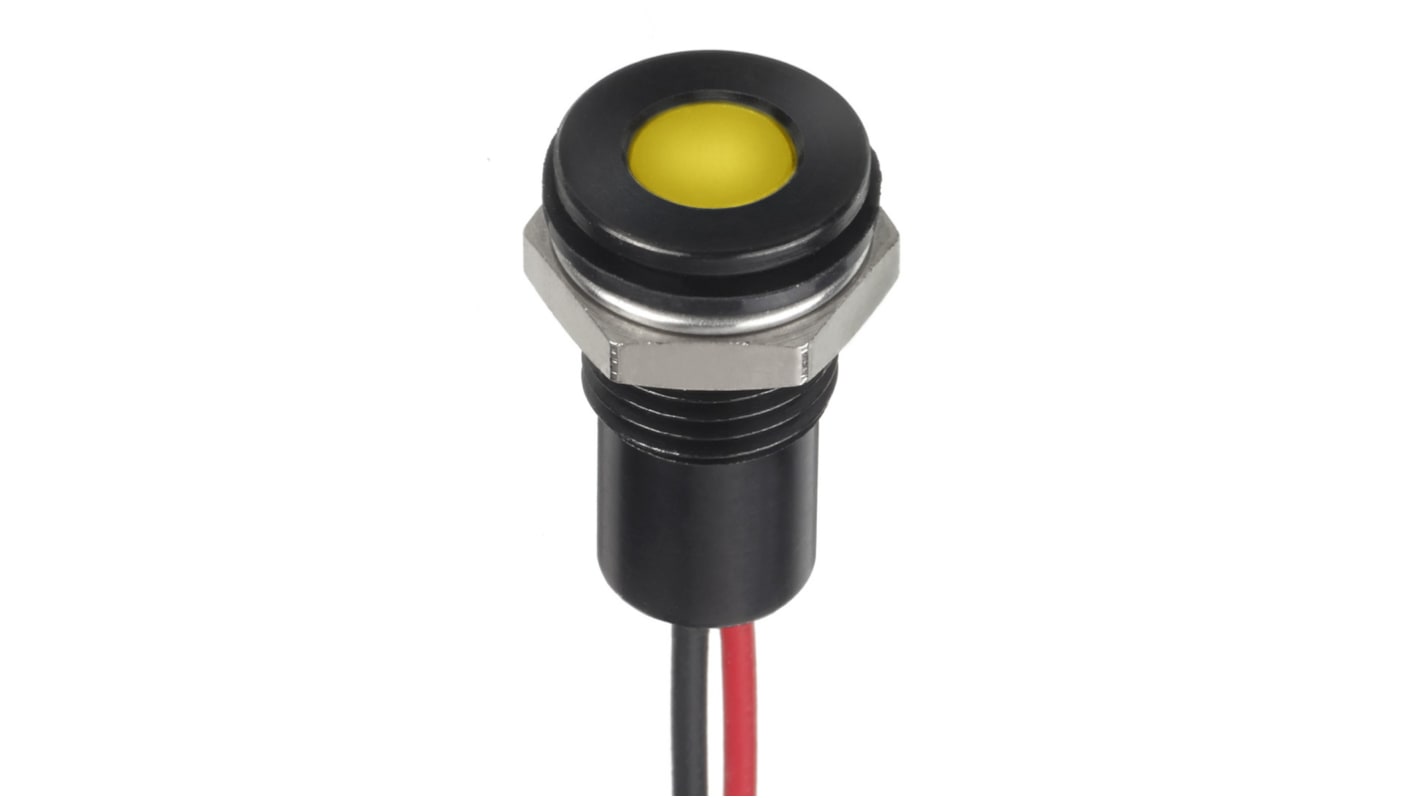 Voyant LED lumineux  Jaune RS PRO, dia. 8mm, 24V c.c., IP67