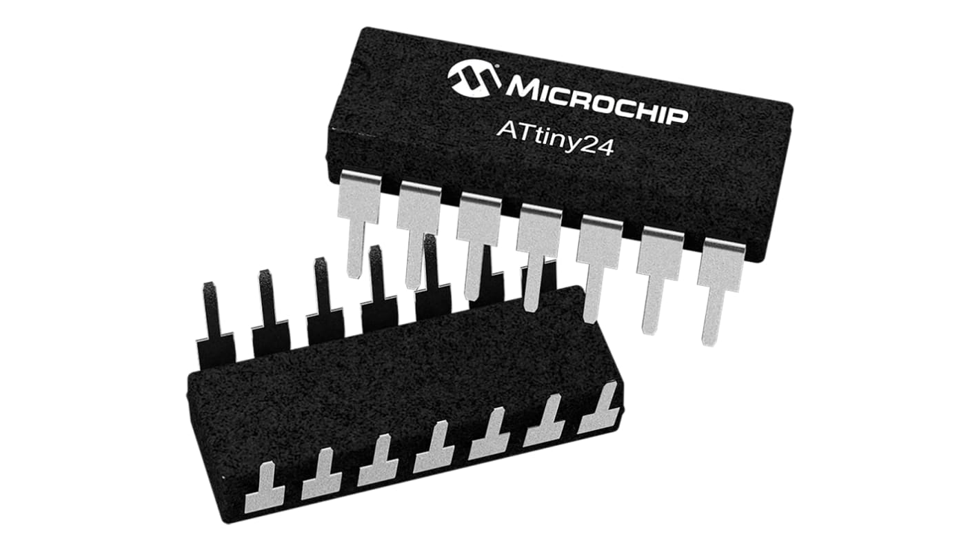 Microcontrolador Microchip ATTINY24A-SSF, núcleo AVR de 8bit, RAM 128 B, 20MHZ, SOIC de 14 pines