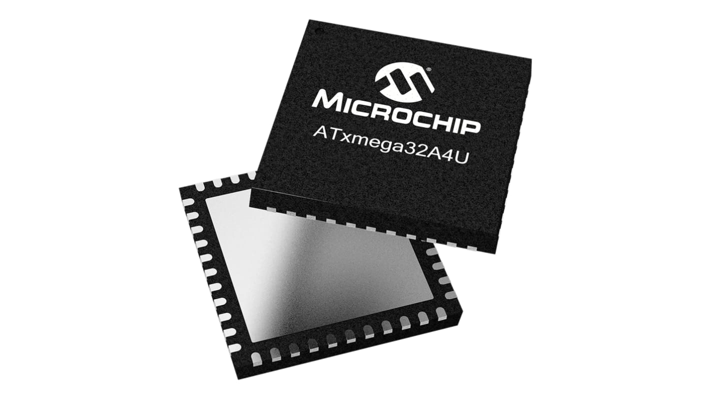 Microcontrolador Microchip ATXMEGA32A4U-MH, núcleo AVR de 8bit, RAM 4 kB, 32MHZ, VQFN de 44 pines