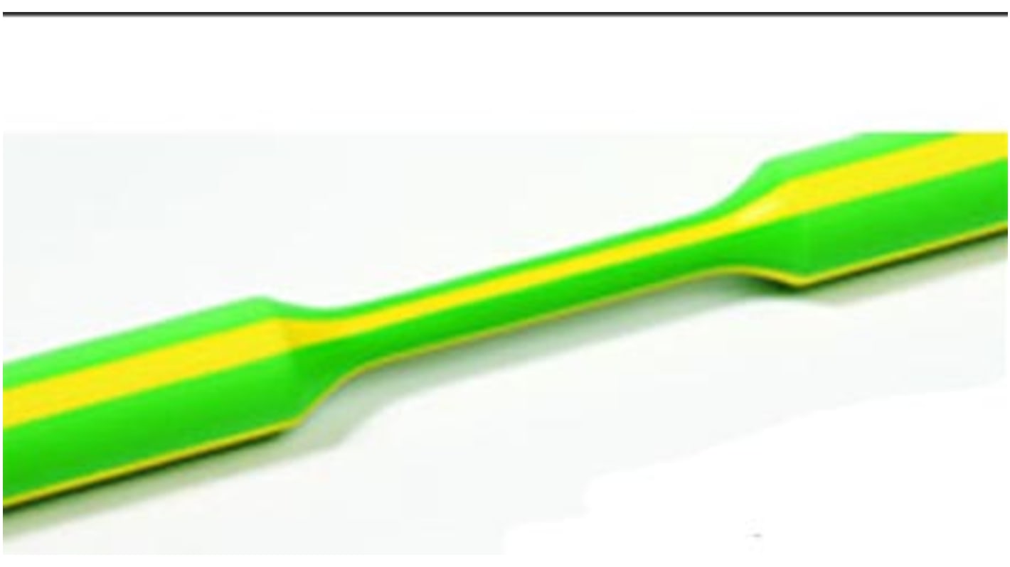 HellermannTyton Halogen Free Heat Shrink Tubing, Green, Yellow 2.4mm Sleeve Dia. x 1m Length 2:1 Ratio, TFN21 Series