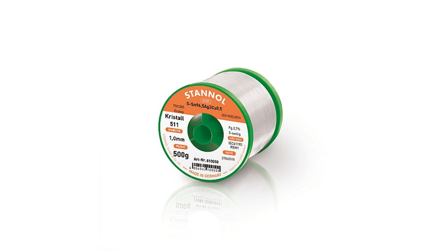 Stannol Wire, 0.5mm Lead Free Solder, 217°C Melting Point