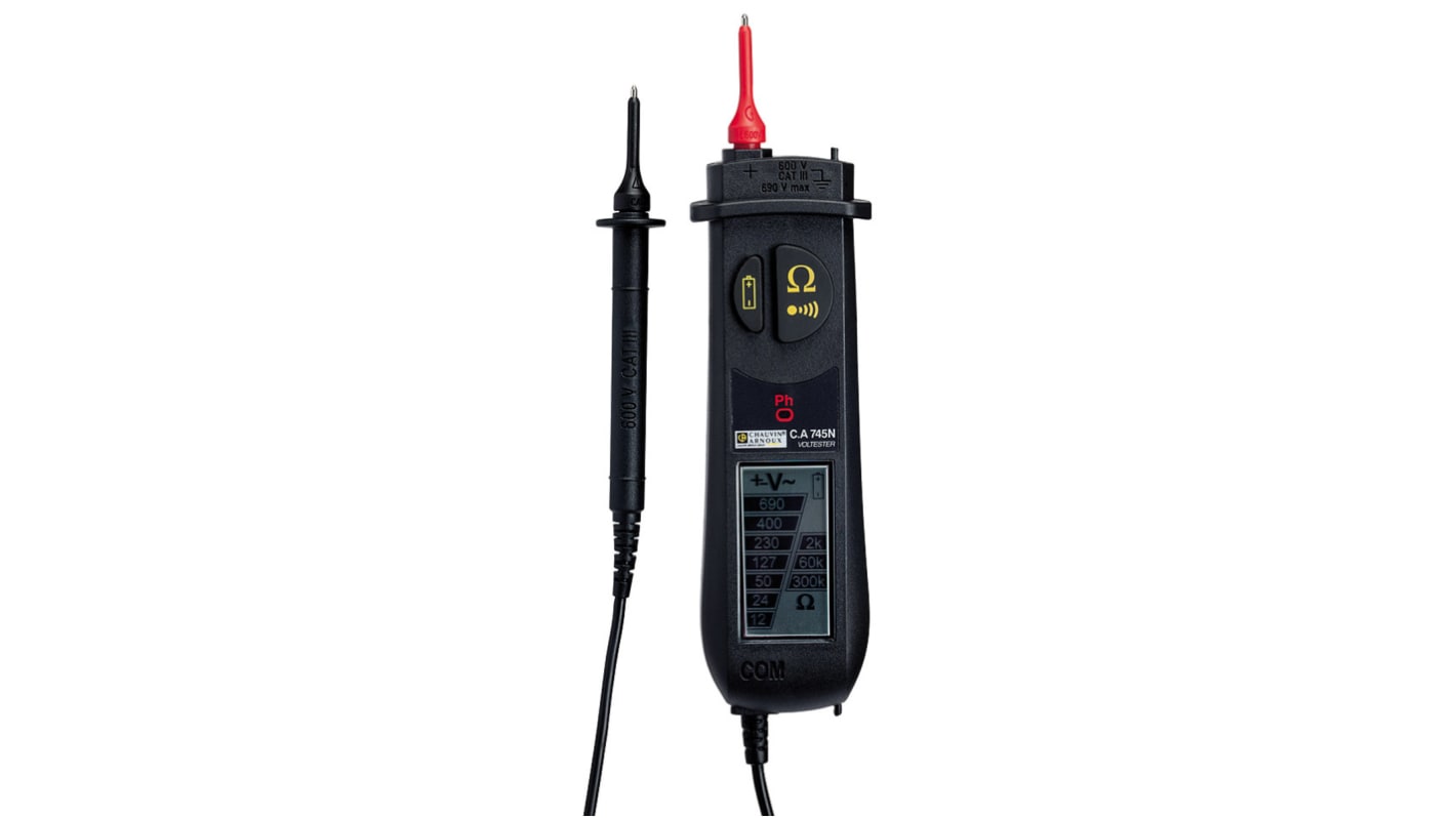 Chauvin Arnoux CA 745N, LCD Voltage Indicator, 690V ac/dc, Continuity Check, Battery Powered, CAT III 600V