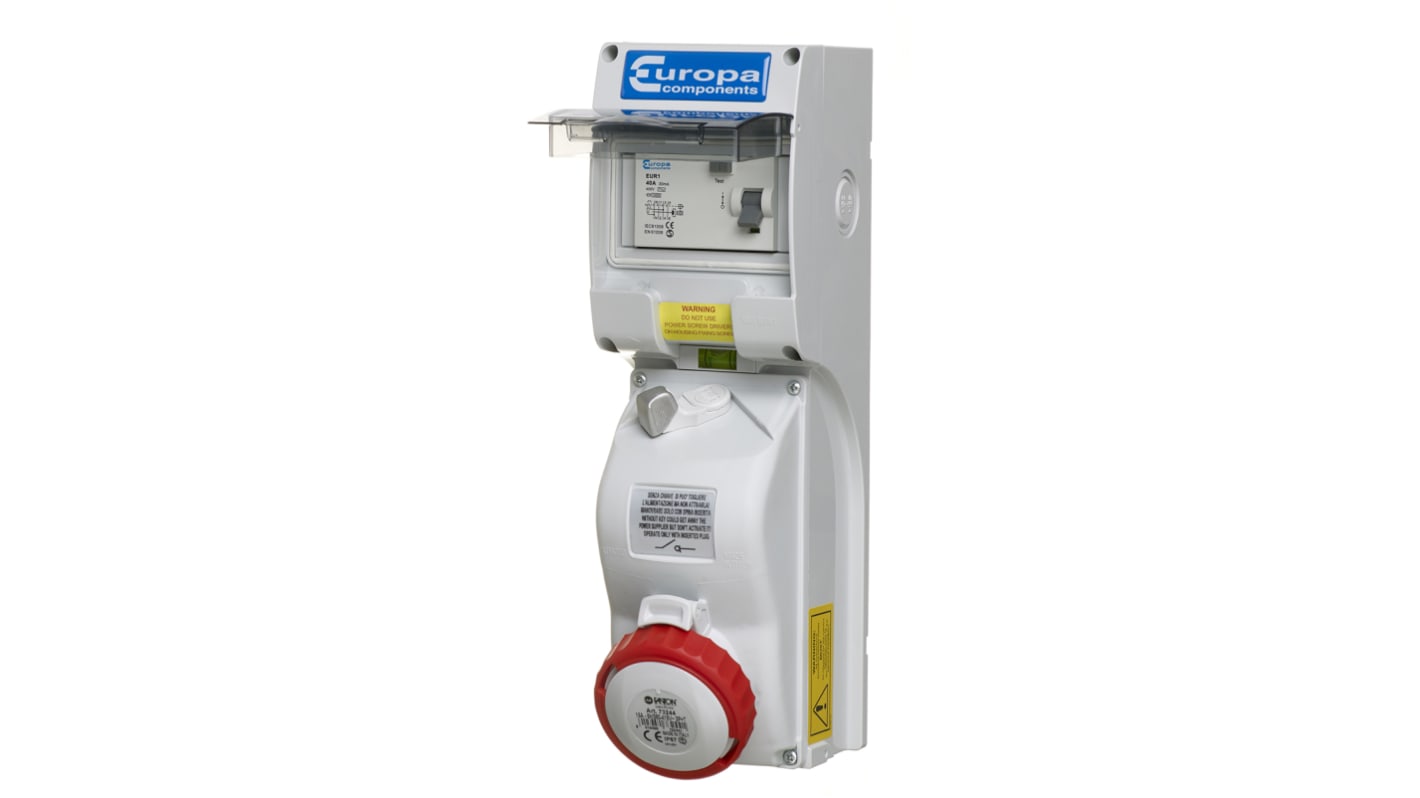 Europa Switchable IP44, IP65 Industrial Interlock Socket 3P+N+E, Earthing Position 6h, 16A, 400 V