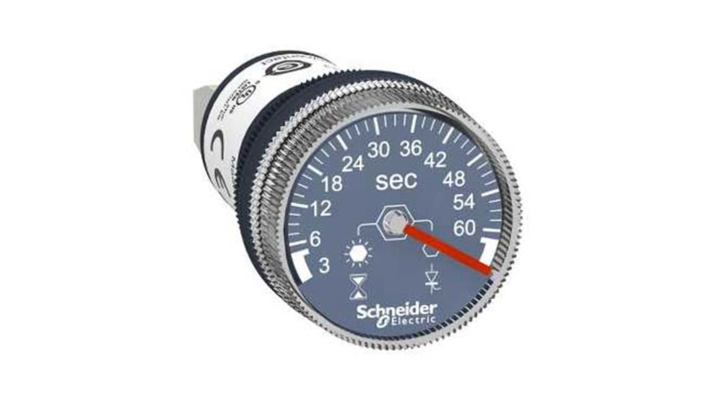 Temporizador monofunción Schneider Electric Harmony XB5, 110 → 230V ac/dc, 10A, tempo. 3 → 60s