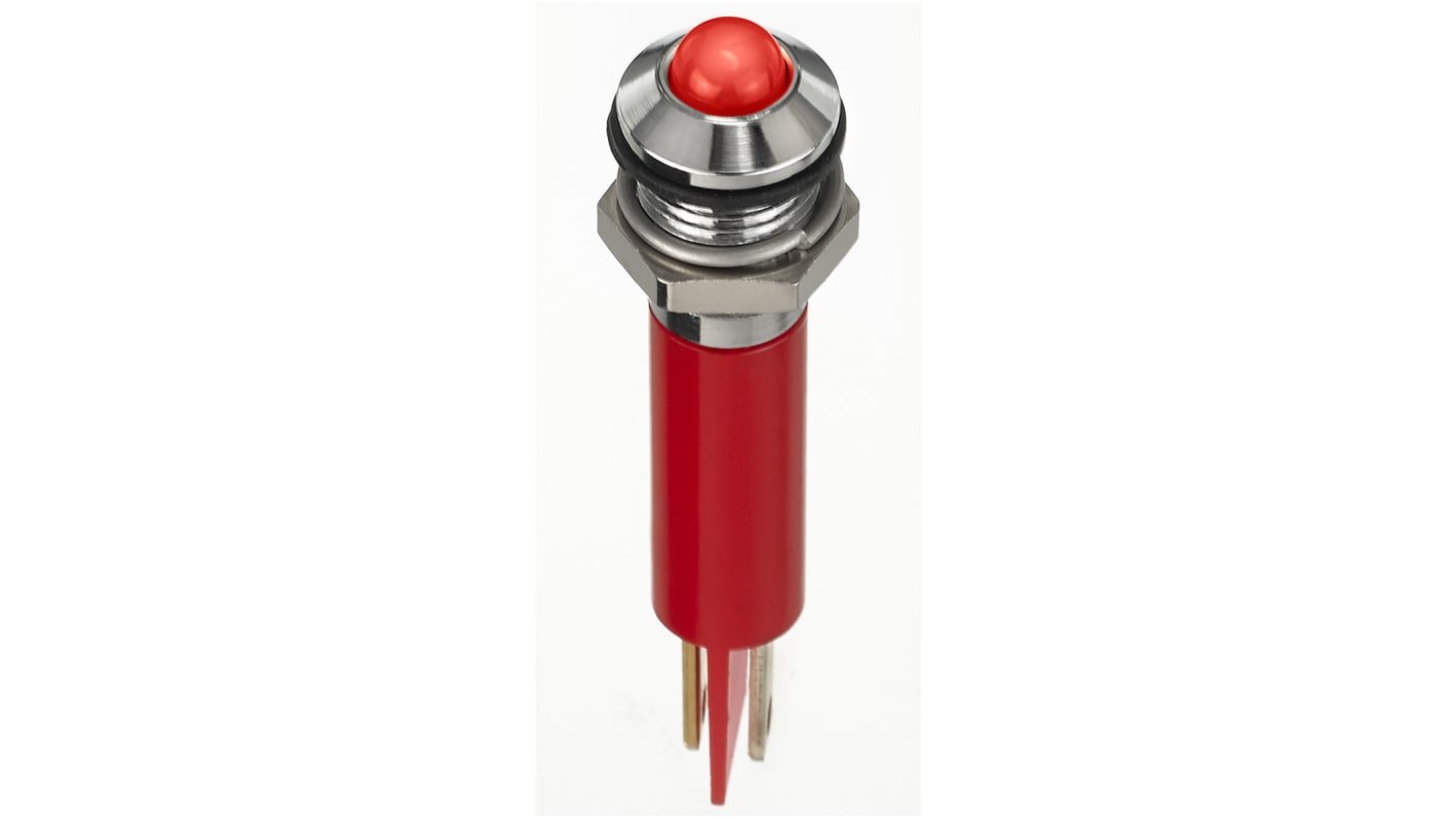 RS PRO Red Panel Mount Indicator, 2V dc, 8mm Mounting Hole Size, Faston, Solder Lug Termination, IP67