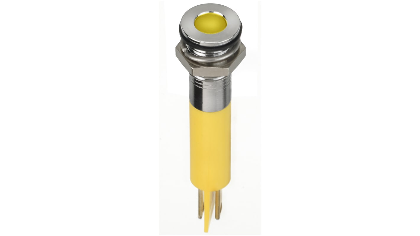 RS PRO Yellow Panel Mount Indicator, 2V dc, 8mm Mounting Hole Size, Faston, Solder Lug Termination, IP67