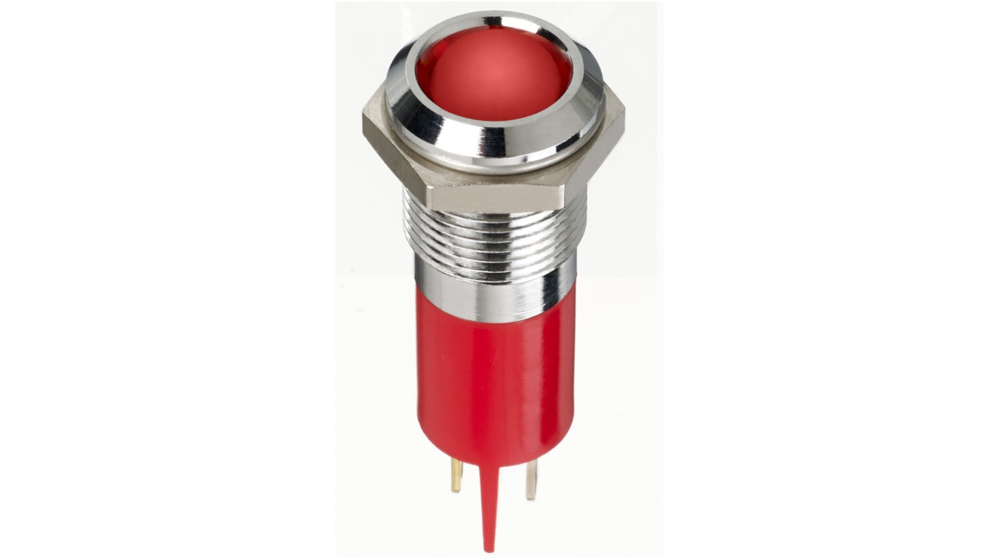 RS PRO Red Panel Mount Indicator, 2V dc, 14mm Mounting Hole Size, Faston, Solder Lug Termination, IP67