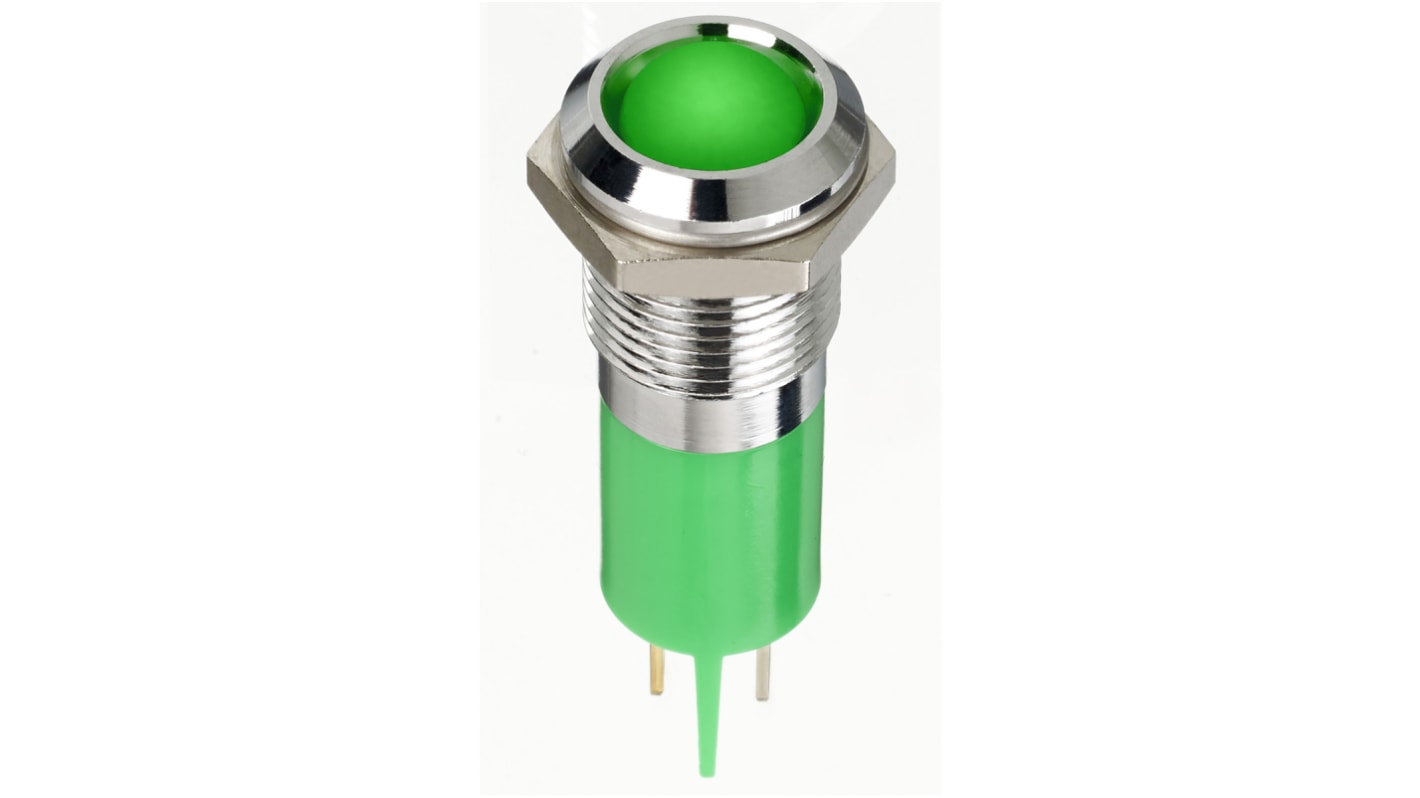 RS PRO Green Panel Mount Indicator, 2V dc, 14mm Mounting Hole Size, Faston, Solder Lug Termination, IP67