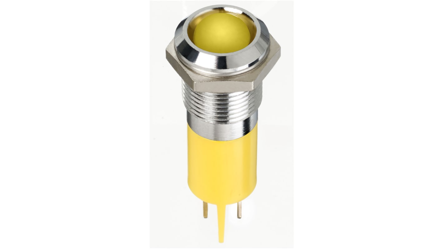 RS PRO Yellow Panel Mount Indicator, 2V dc, 14mm Mounting Hole Size, Faston, Solder Lug Termination, IP67