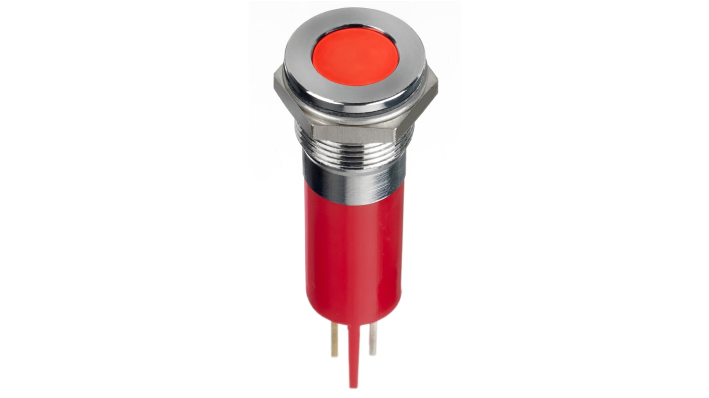 RS PRO Red Panel Mount Indicator, 12V dc, 14mm Mounting Hole Size, Faston, Solder Lug Termination, IP67