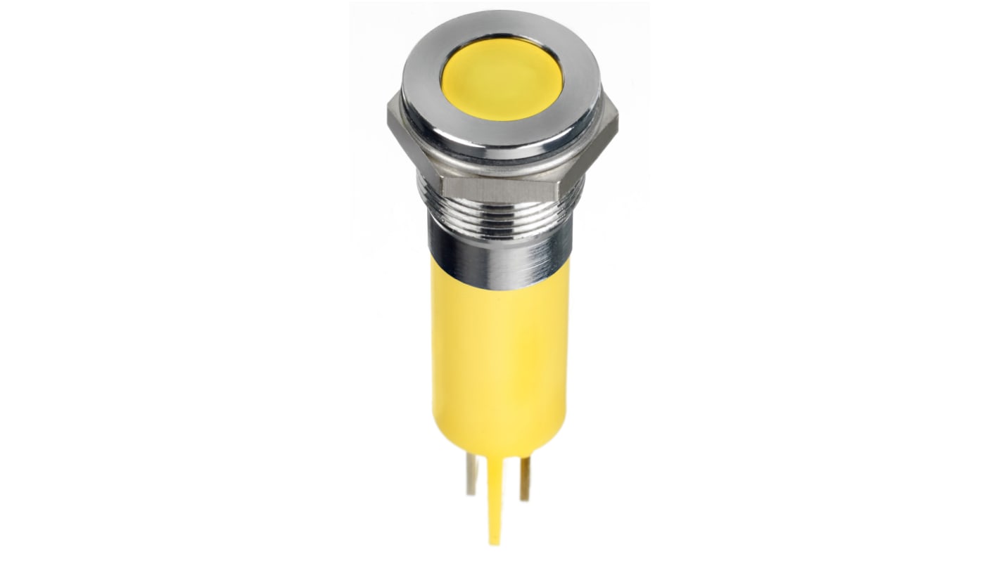 RS PRO Yellow Panel Mount Indicator, 12V dc, 14mm Mounting Hole Size, Faston, Solder Lug Termination, IP67