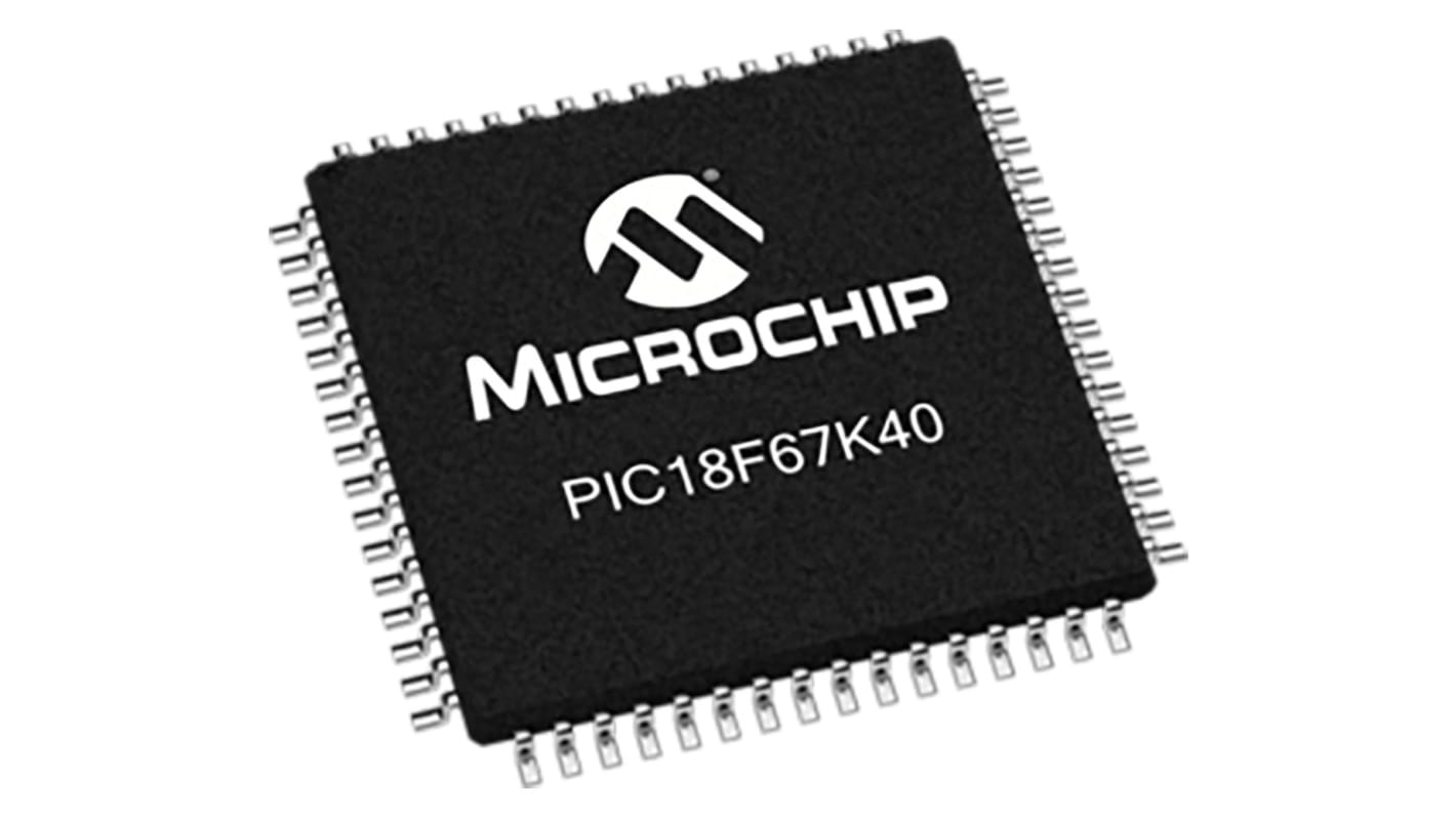 Microchip PIC18F66K40-E/PT, 8bit PIC Microcontroller, PIC18, 64MHz, 64 kB Flash, 64-Pin TQFP