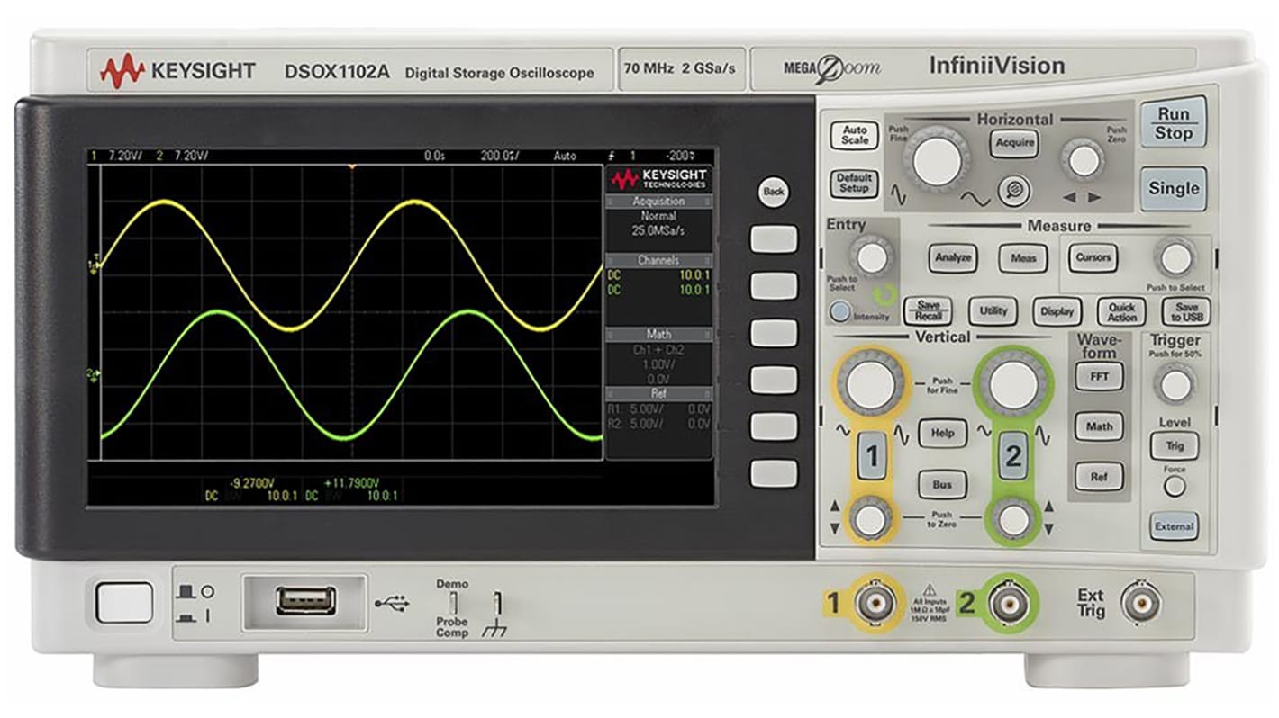 Keysight DSOX1102A Tisch Oszilloskop 2-Kanal Analog 100MHz CAN, IIC, LIN, RS232, RS422, RS485, SPI, UART, USB