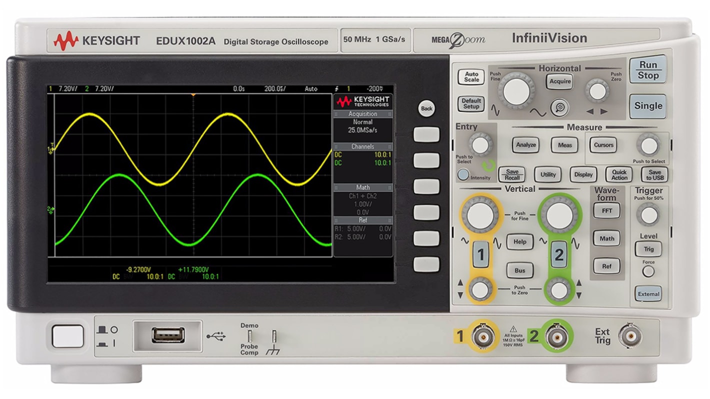 Keysight Technologies EDUX1002A 1000 X Series Bench Oscilloscope, 2 Analogue Channels, 50MHz - RS Calibrated