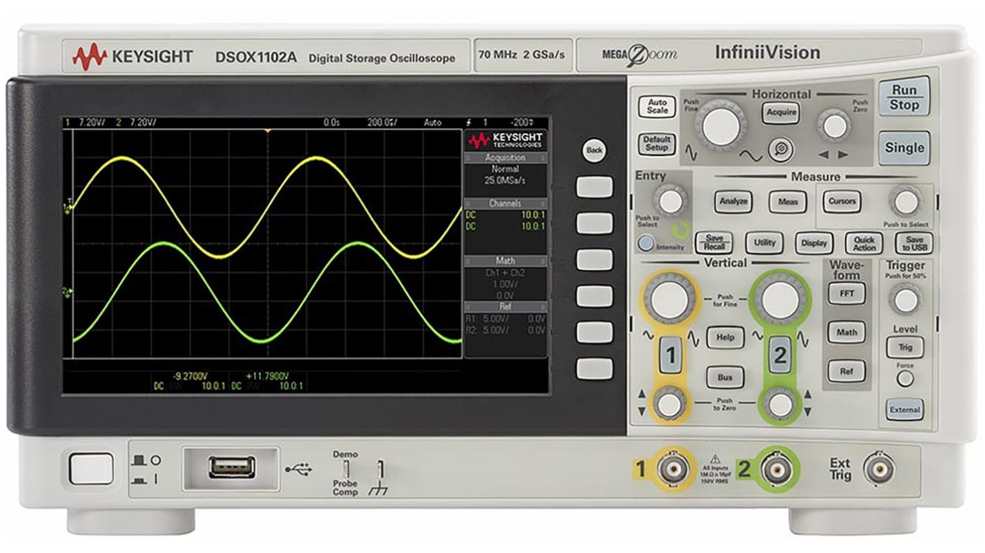 Keysight Technologies DSOX1102A 1000 X Series Bench Oscilloscope, 2 Analogue Channels, 70MHz - RS Calibrated