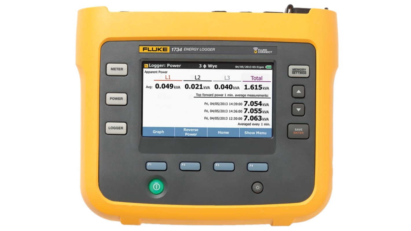 Fluke 1732/EUS Three Phase Power Energy Monitor & Logger, Bluetooth, USB A, USB Mini, Wi-Fi