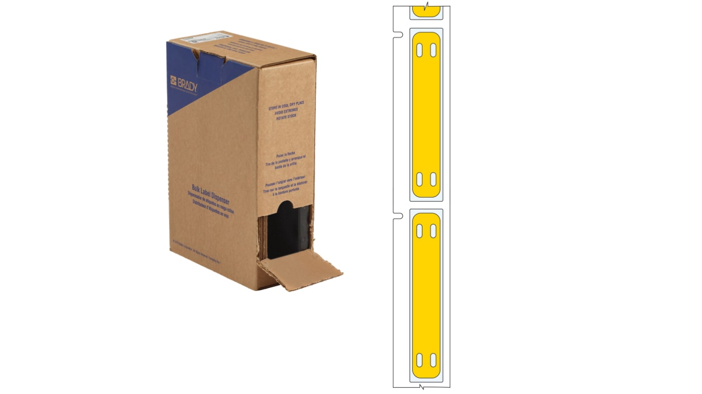 Brady B-7643 Heatex Polyurethane Cable Tag Yellow Cable Labels, 10mm Width, 60mm Height, 250Per Pack Qty