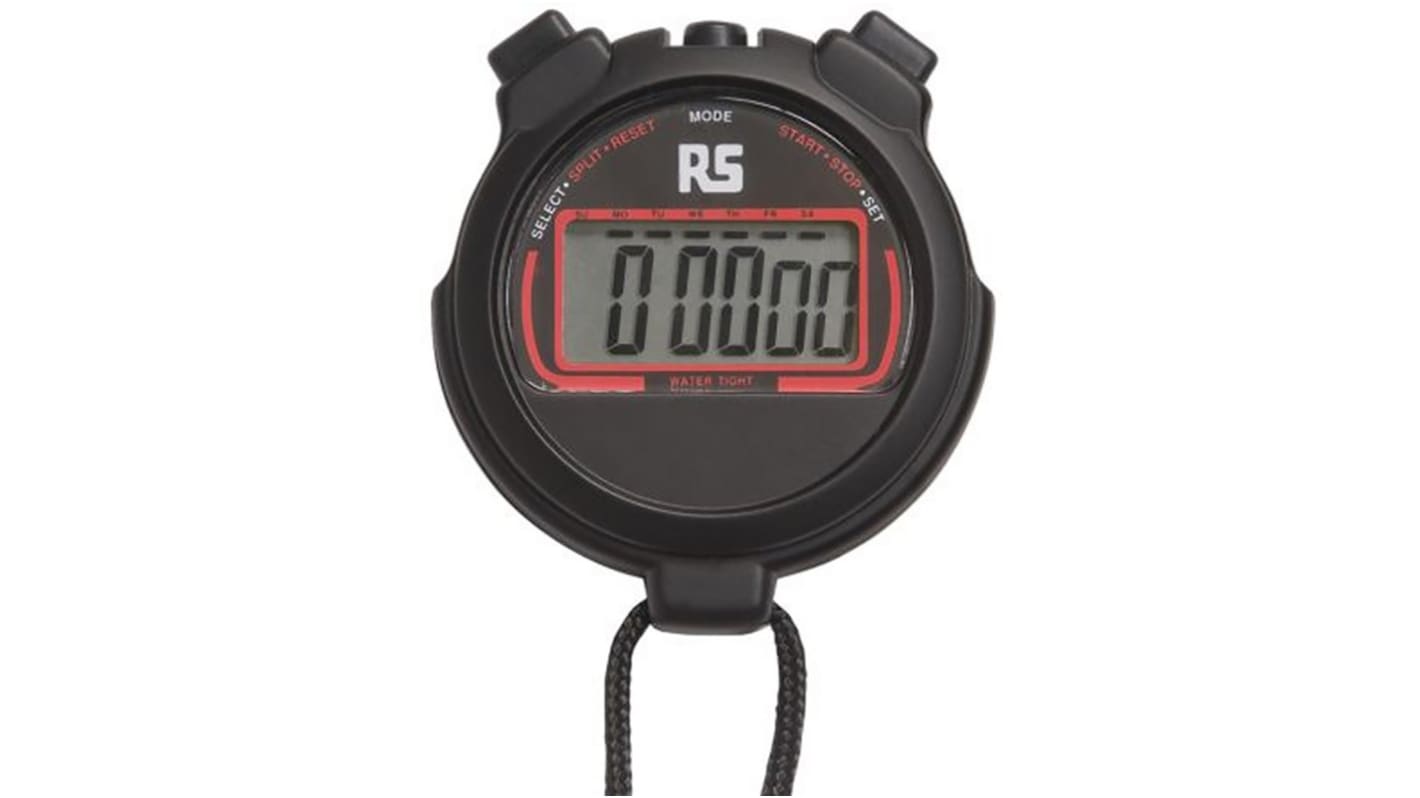 RS PRO Black Digital Pocket Stopwatch 24h, With UKAS Calibration