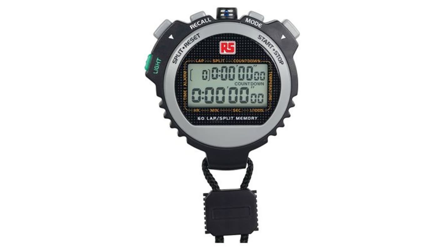 RS PRO Black Digital Pocket Stopwatch 9 h 59 min 59.99 s, With RS