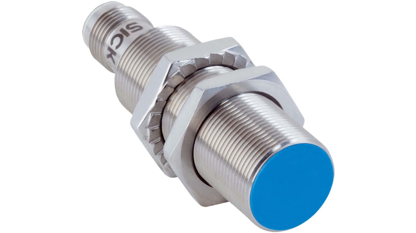 Sick Inductive Barrel-Style Proximity Sensor, M18 x 1, 8 mm Detection, PNP Output, 10 → 30 V dc, IP68, IP69K