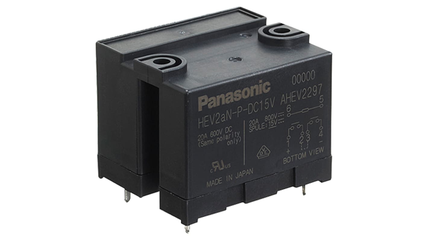 Relé de potencia sin enclavamiento Panasonic de 2 polos, DPST, bobina 12V dc, 20A, Montaje en PCB