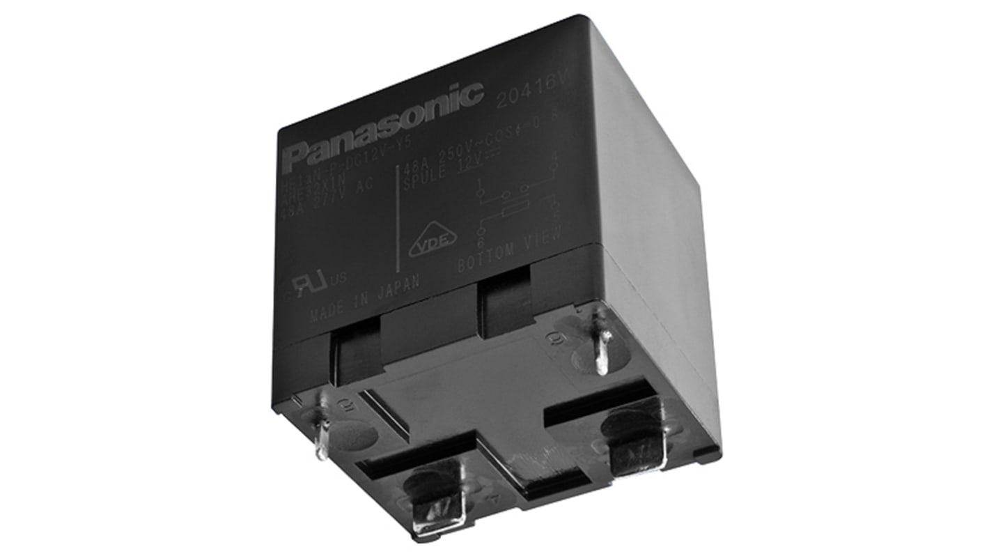 Panasonic PCB Mount Power Relay, 12V dc Coil, 48A Switching Current, SPST