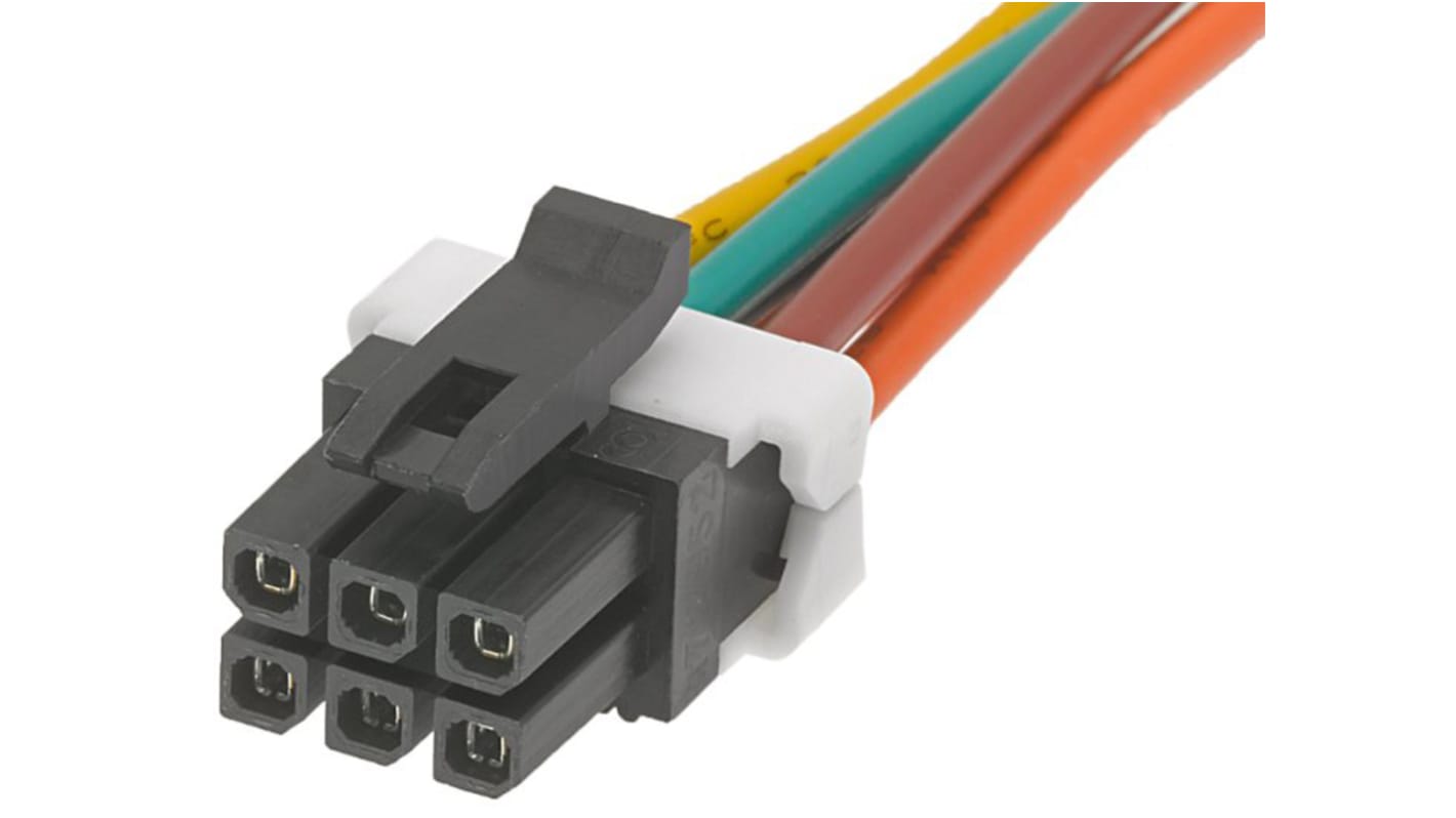Conjunto de cables Molex Micro-Fit TPA 45132, long. 300mm, Con A: Hembra, 6 vías, Con B: Hembra, 6 vías, paso 3mm