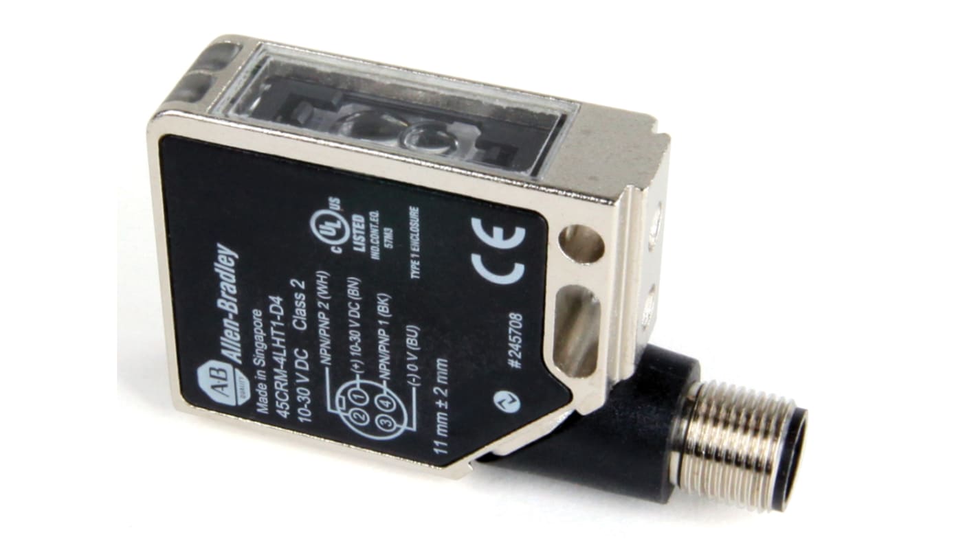 Allen Bradley Kontrastsensorer, NPN/PNP x 2, Tasteområde: 11 mm, Lyskilde: RGB LED, IP67, 10 → 30 V dc, 60 mA