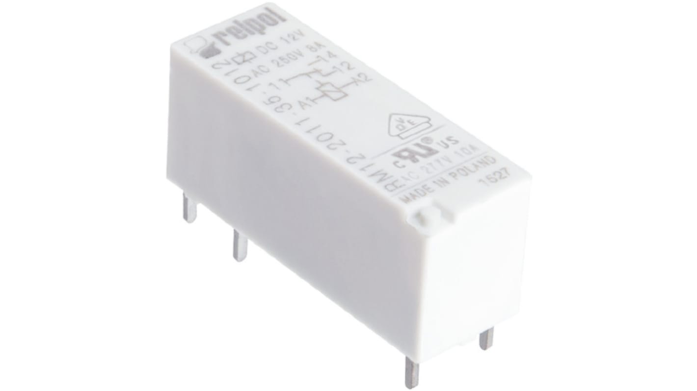 Relpol PCB Mount Power Relay, 12V dc Coil, 8A Switching Current, SPST